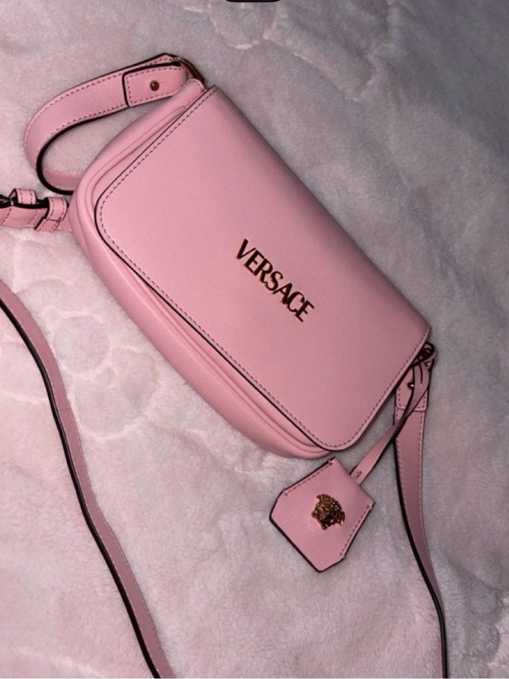 Versace Pink Leather Crossbody with Gold Medusa Accent - Picture 2 of 2
